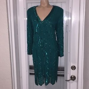 Vin Fabrice Silhouette Green sequin beaded Dress.